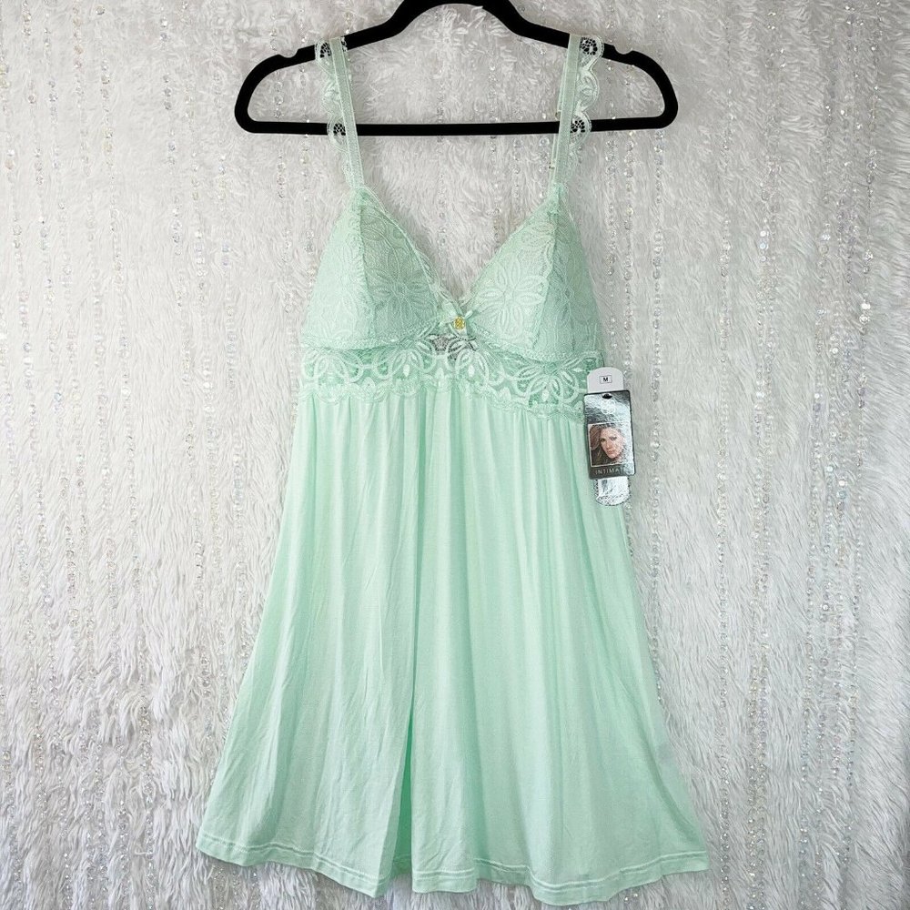 NWT - Daisy Fuentes Lace Chemise Nightie Womens MED Lounge Wear Mint NEW